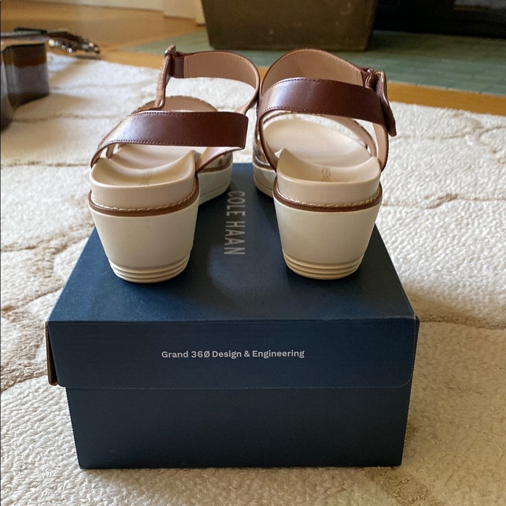 NIB! Cole Haan Peyton Brown and Snake Print Platform Sandals - Picture 3 of 5